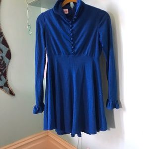 1960s Vintage Knit Blue Mini Anne Fogarty Dress Groovy VTG Fall Small 1970's 70s